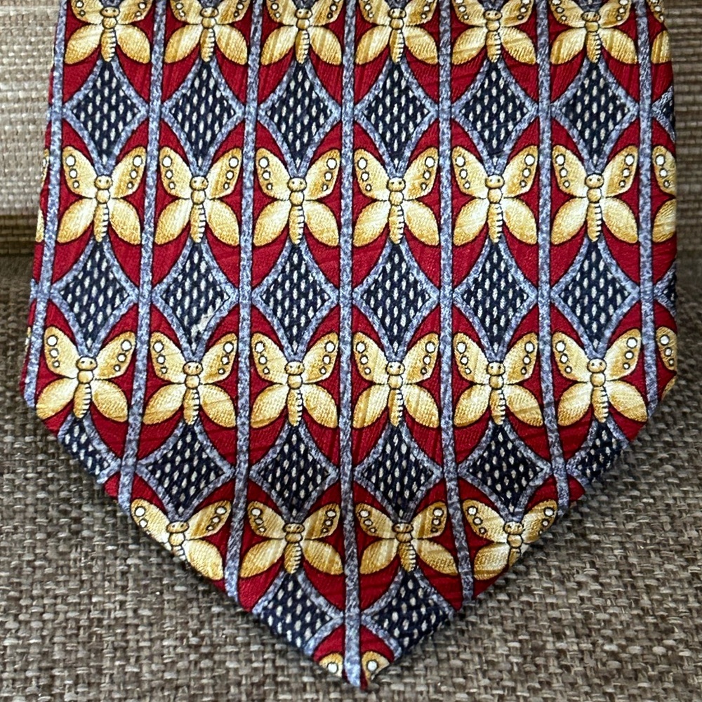 ERMENEGILDO  Zegna tie red butterfly gold 58”